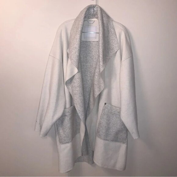 Sosken Cardigan Coat Oversized Open Front Grey Bone Draped XL - Picture 1 of 15